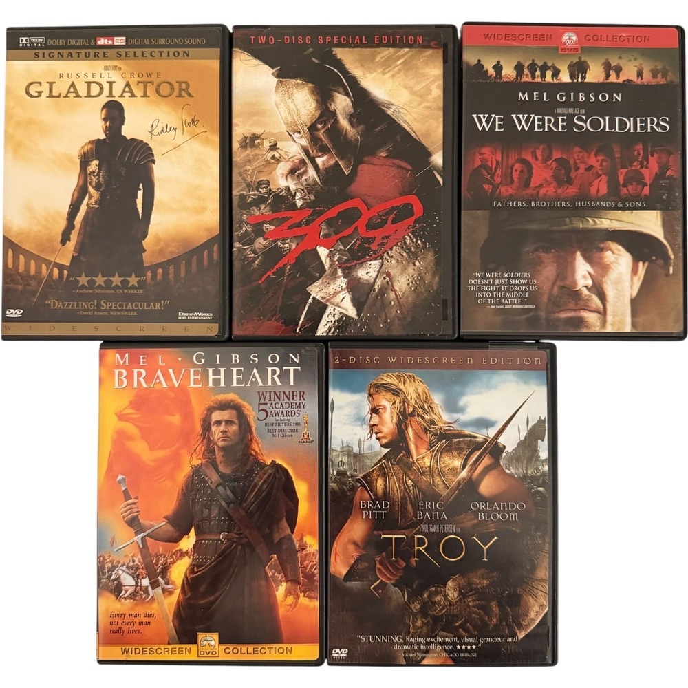 Epic War DVD Lot of 5 Gladiator‎ 300 Braveheart Troy Action History - Picture 2 of 3